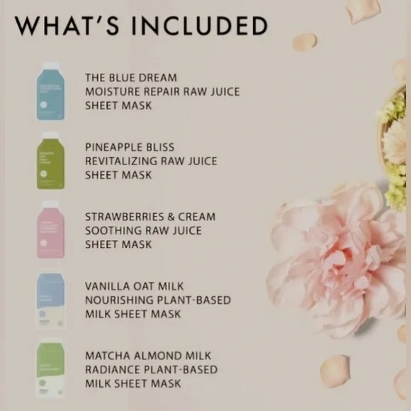 NEW Raw Juice Whole Food Facial 5 Sheet Mask Set Plant Based Skincare - Picture 12 of 12